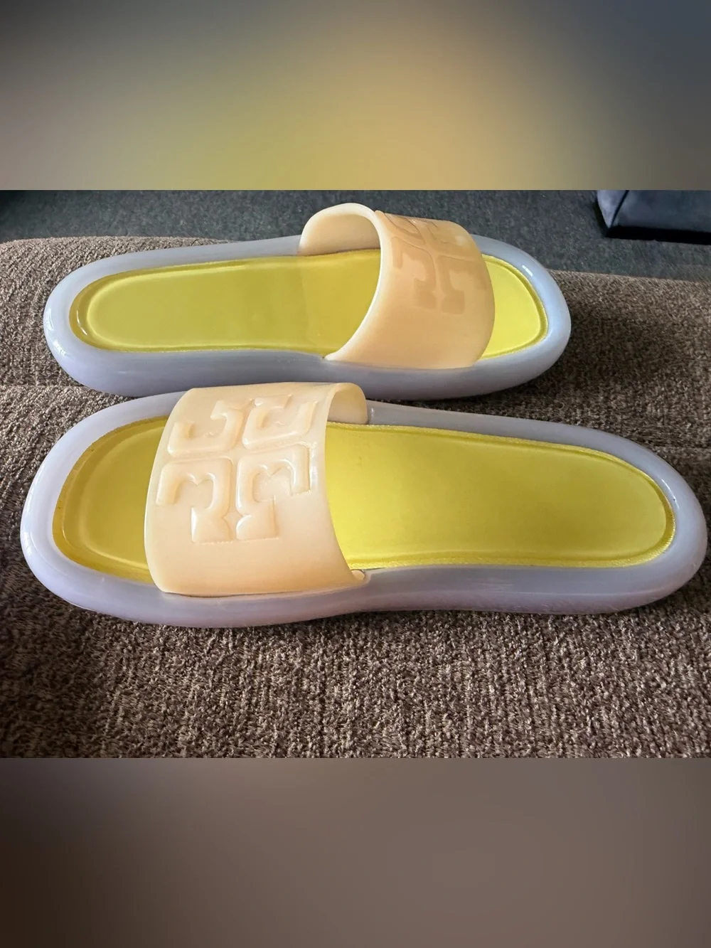 Tory Burch Yellow Footbed with Peach Logo Strap Slide Sandals